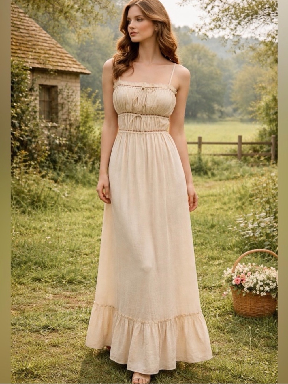 Sincerely Jules Cream Smocked Maxi Dress